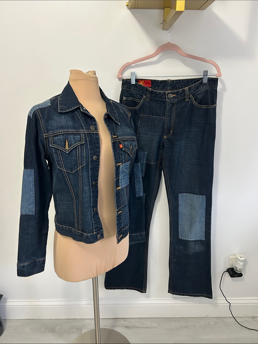 X2 Denim Patchwork Jacket Jeans Set